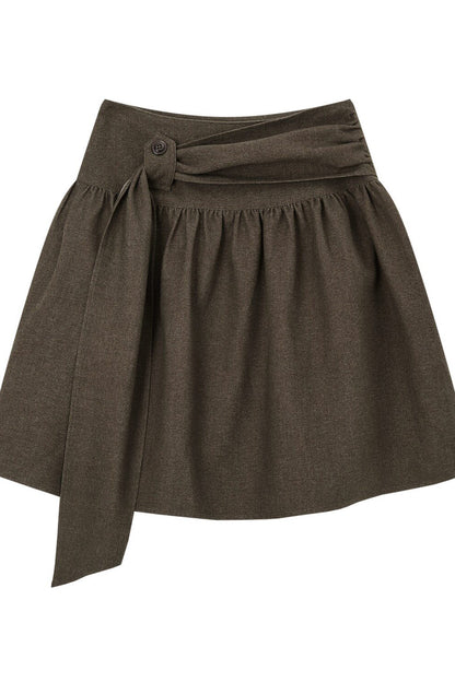 Tie-Waist Pleated A-Line Skirt