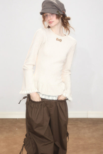 Lace Ruffle Hem Knit Top