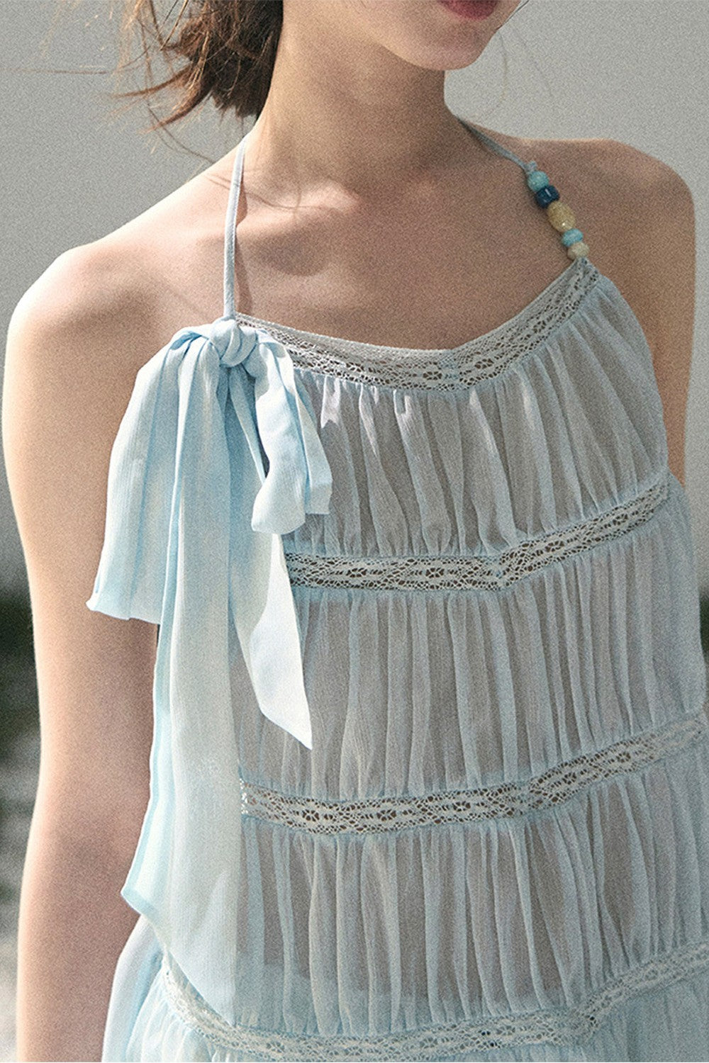French Lace Chiffon Halter Top