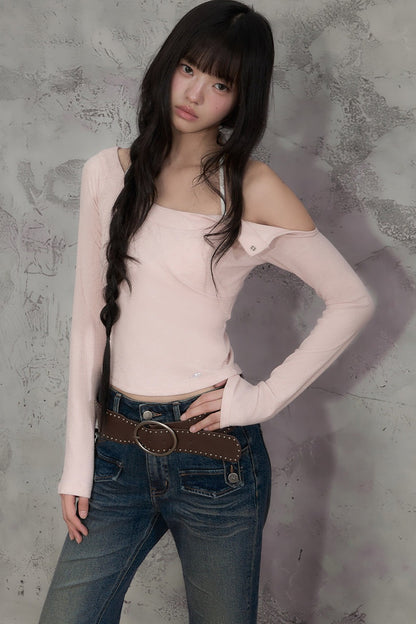 Off-Shoulder Long-Sleeve Top and Pants Set-Up