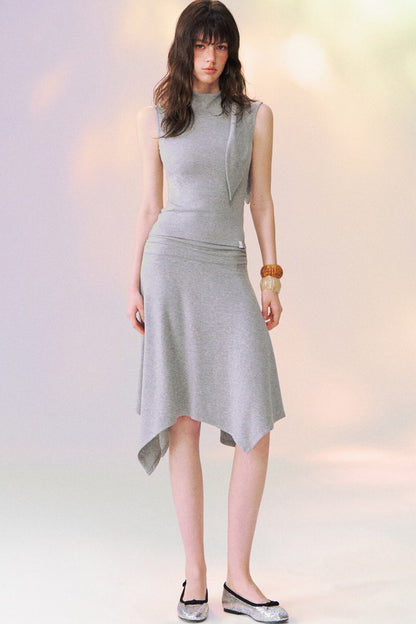 Ribbon Tie Sleeveless Top and Asymmetrical Skirt Set-Up