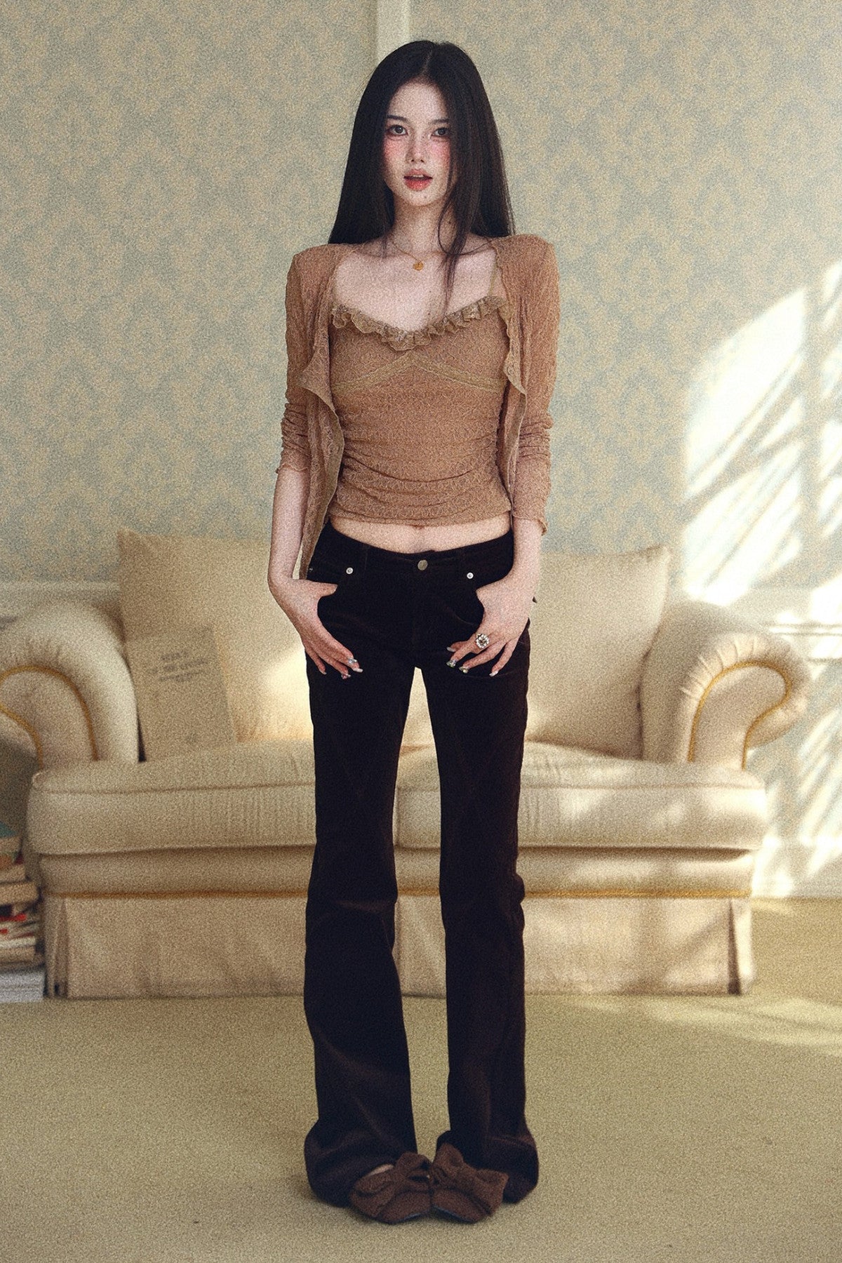 Textured Lace Camisole Cardigan Set-Up