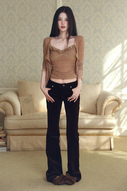 Textured Lace Camisole Cardigan Set-Up