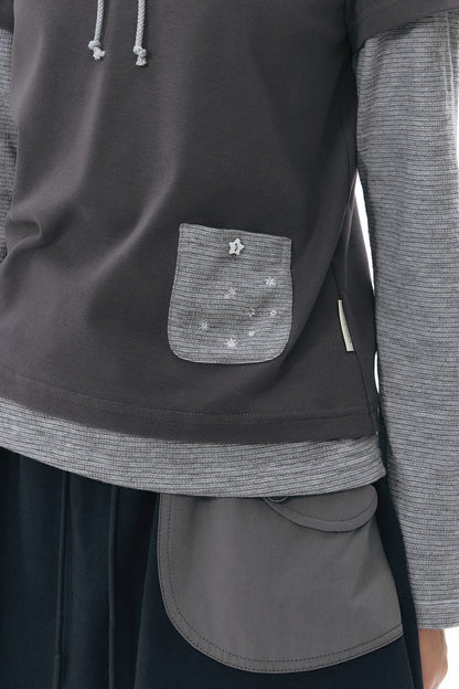 Layered-Look Hooded Long-Sleeve Top