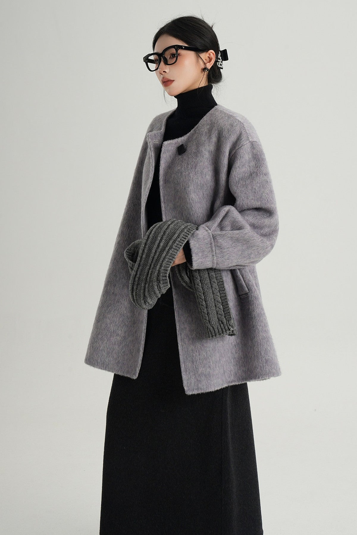 Scarf Collar Double-Sided Wool Coat