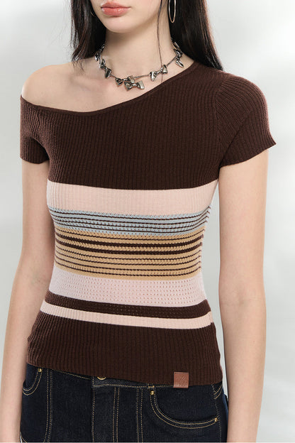 Asymmetrical Striped Knit Top