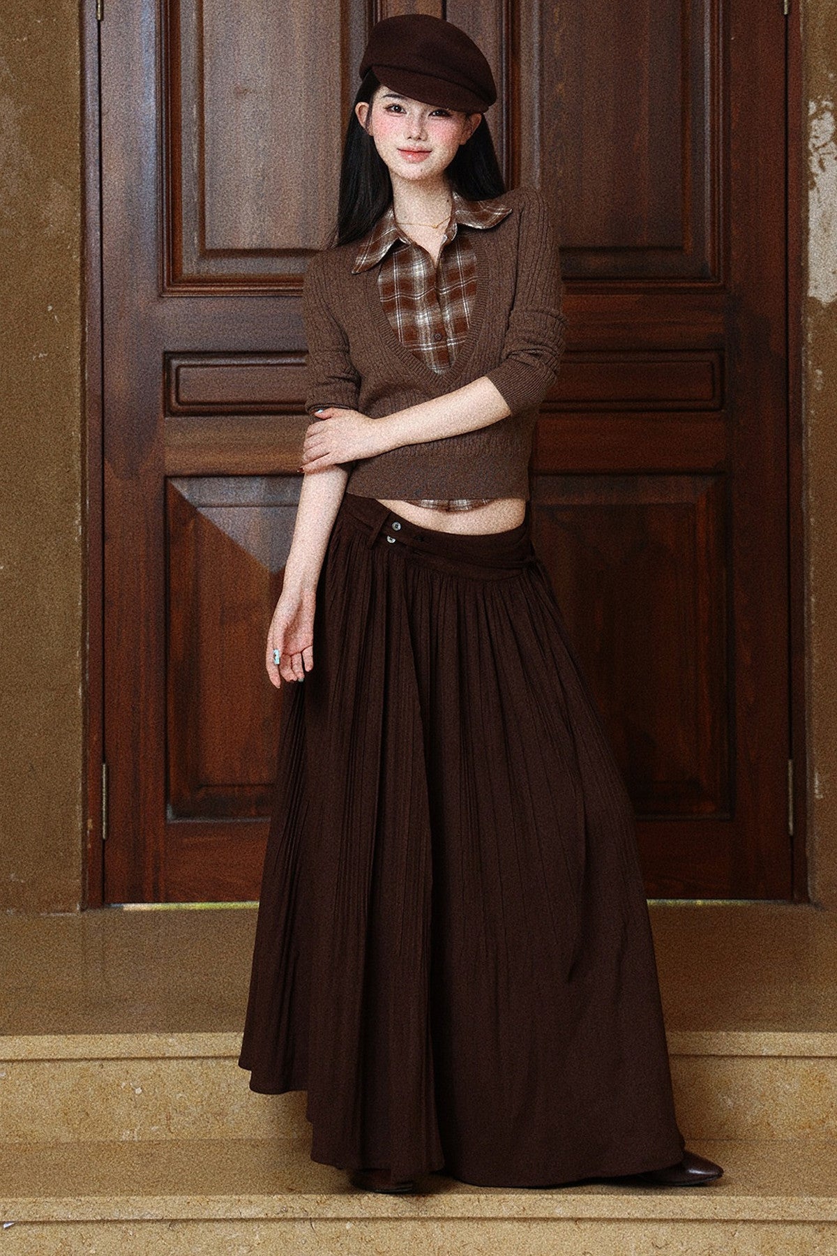 Short Knit Sweater With Sleeveless Shirt Set-Up