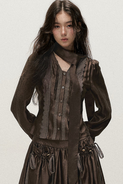 Lyocell V-Neck Shirt and Skirt Set-Up
