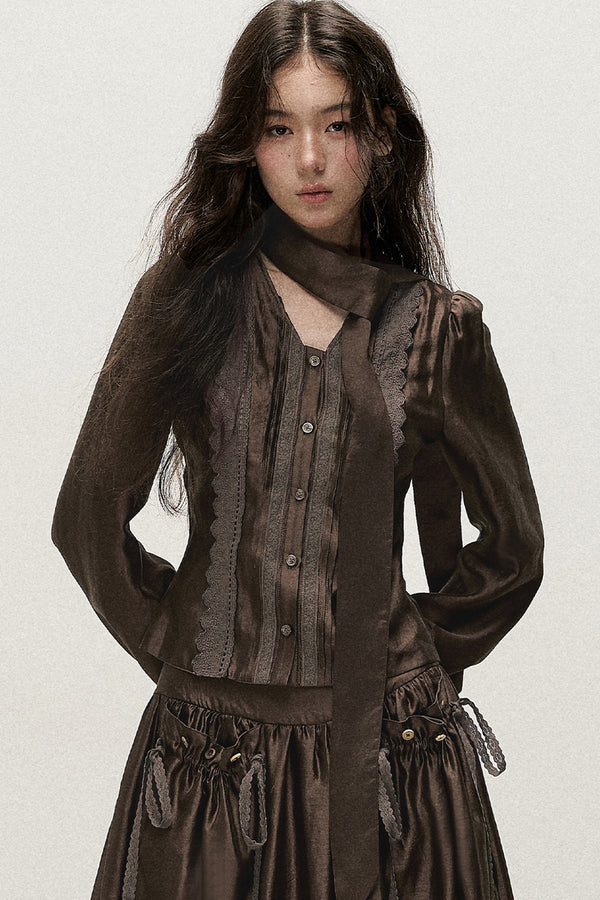 Lyocell V-Neck Shirt and Skirt Set-Up