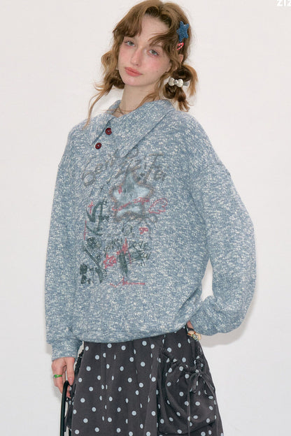 Star Mist Jacquard Slant Collar Sweatshirt