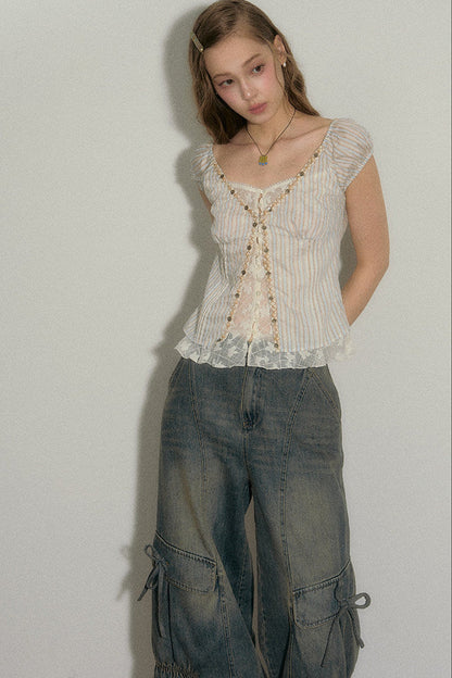 Half-Sugar Striped Blouse