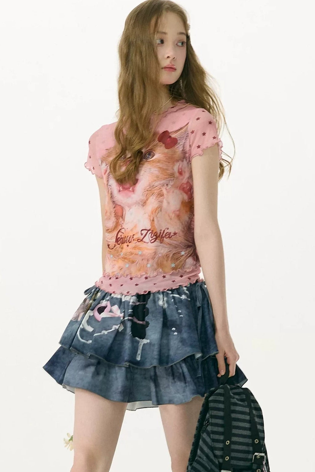 Retro Pink Star Mesh T-Shirt