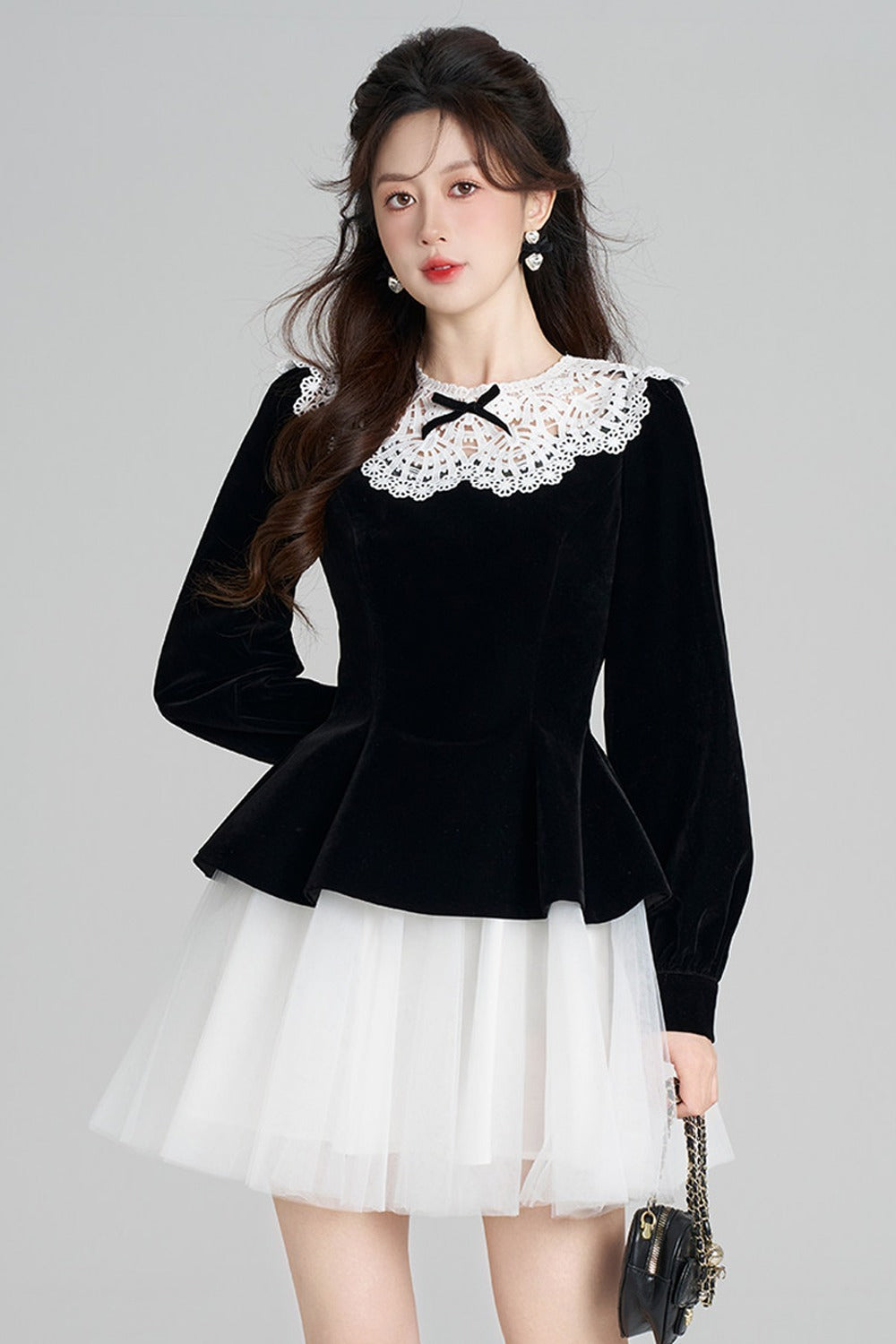 Black Velvet Lace Mesh Dress
