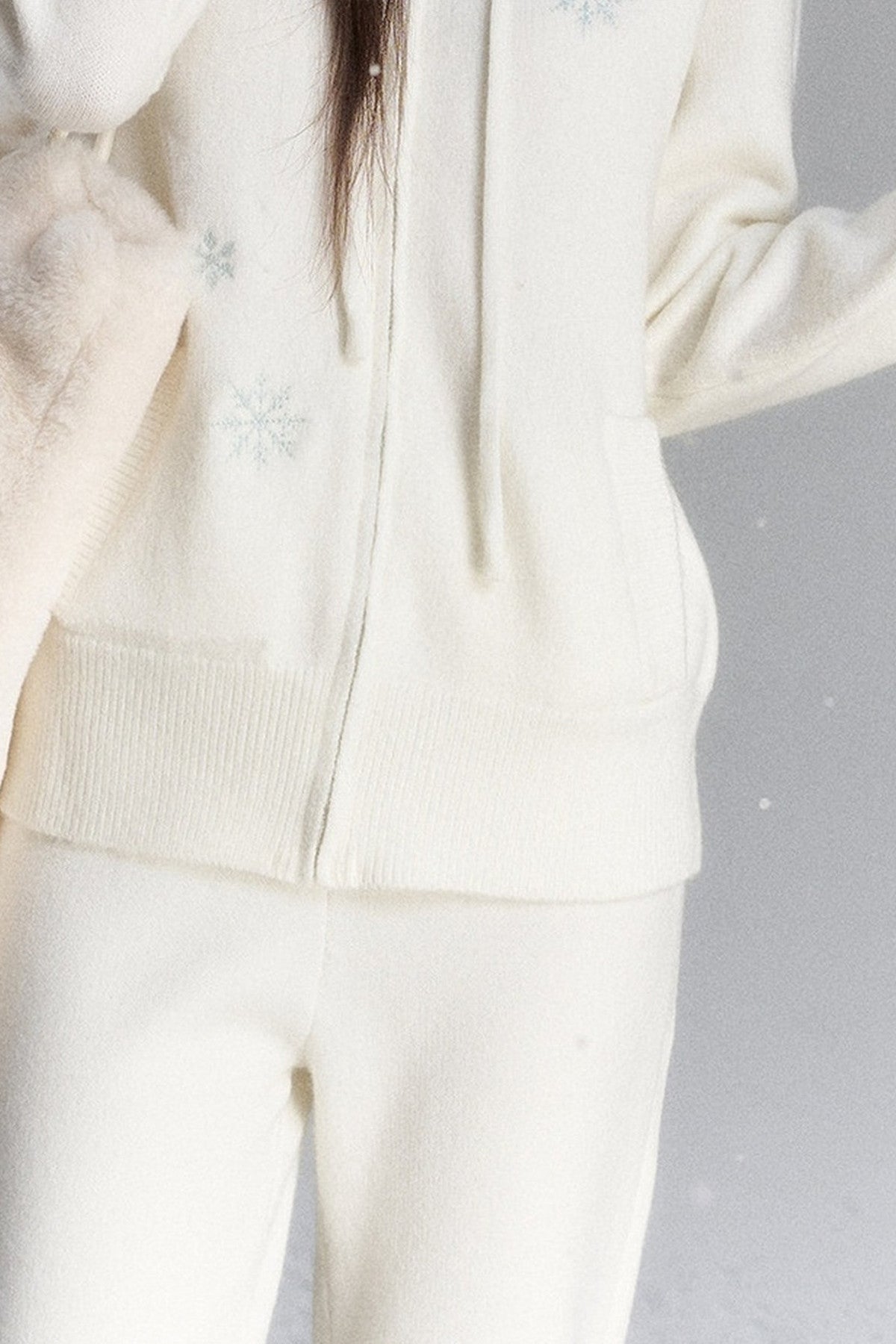 Embroidered Hooded Fur Collar Cardigan Jacket Set-Up