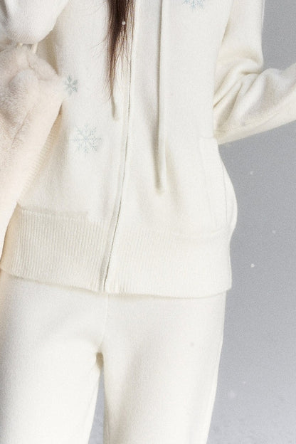Embroidered Hooded Fur Collar Cardigan Jacket Set-Up