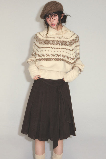 High-Waisted Woolen A-Line Umbrella Skirt