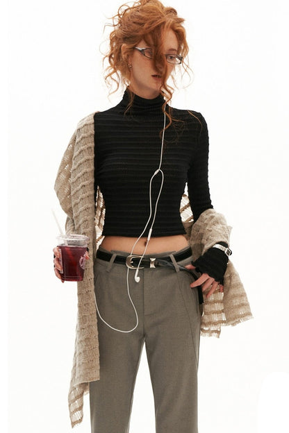 Stretch Ribbed Turtleneck Top