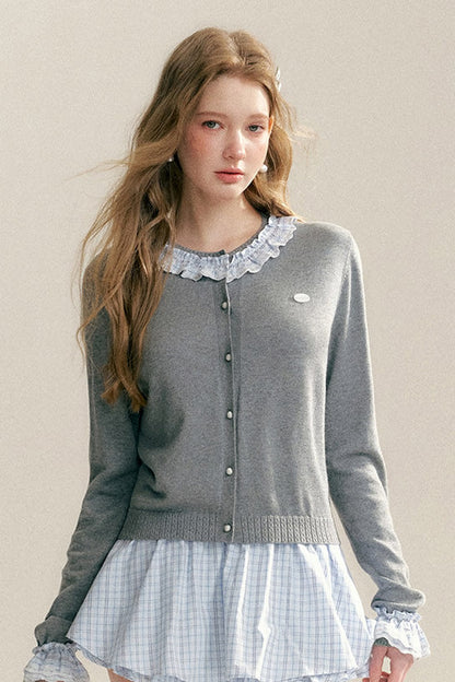 Ruffle Collar Knit Cardigan