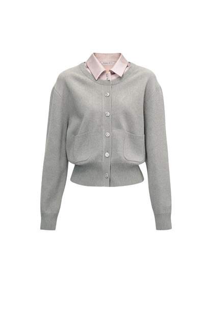 Retro Lapel Patchwork Knit Sweater Set-Up