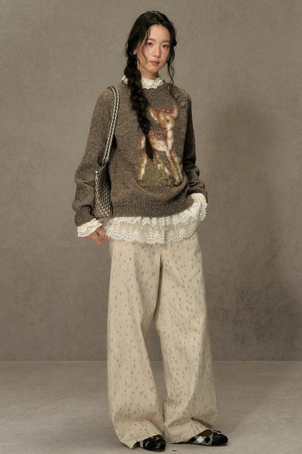 Fawn Spotted Lace Trim Pants