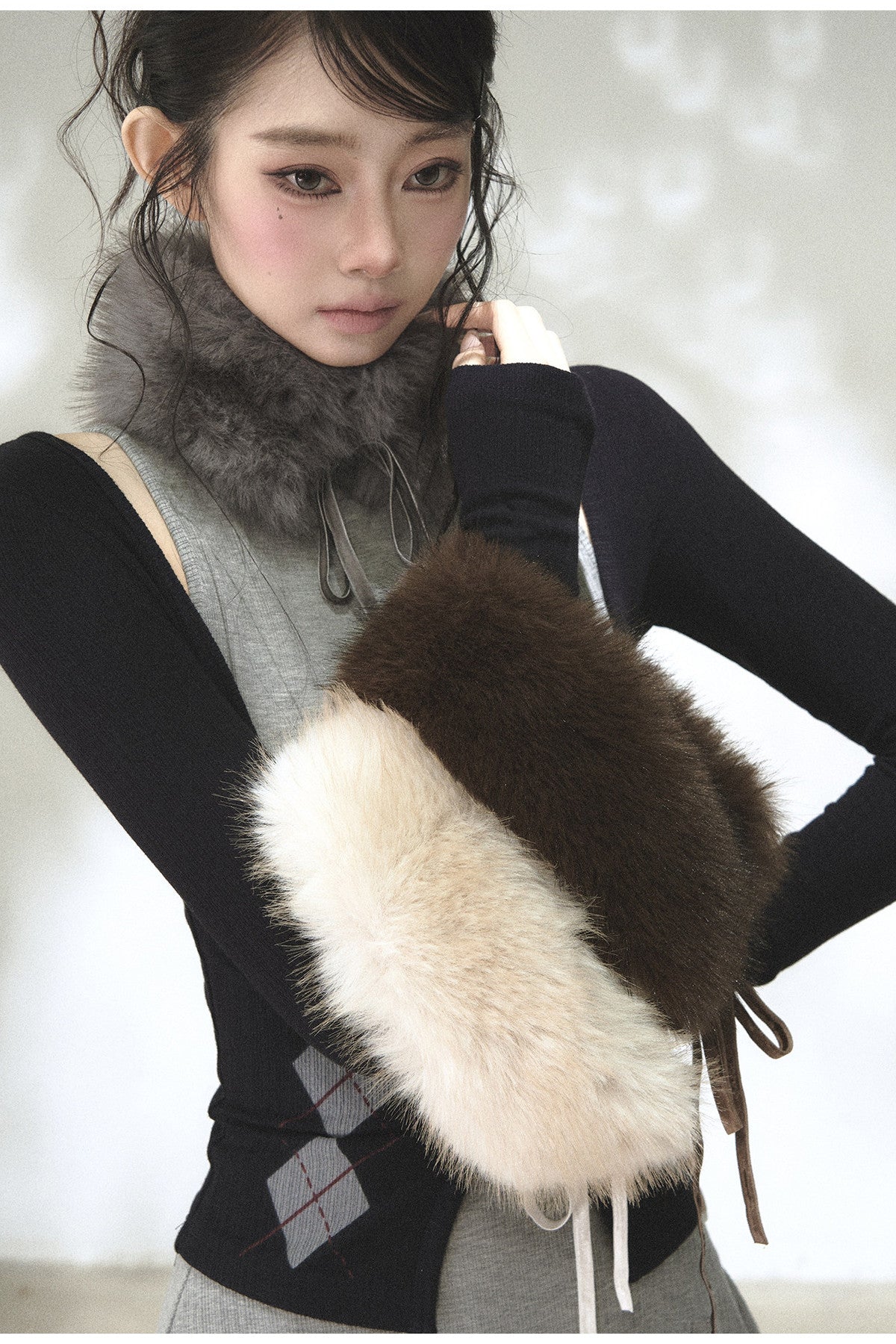 Faux Fox Fur Neck Warmer With Bow