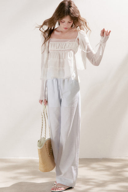 Lyocell Ruffled Tie-Front Cardigan