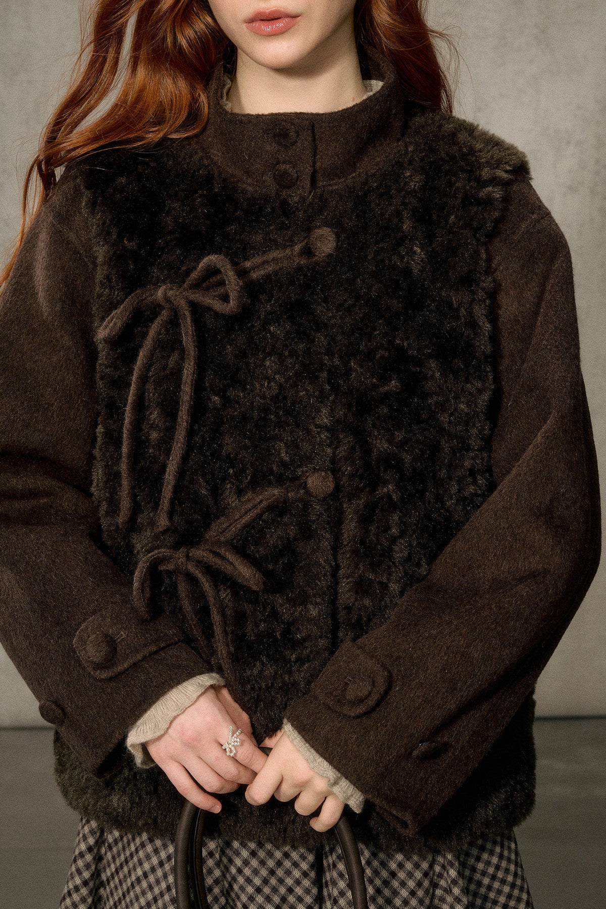 Fluffy Layered-Look Mid-Length Woolen Jacket