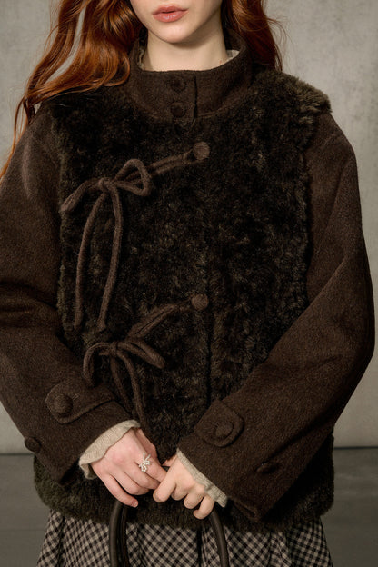 Fluffy Layered-Look Mid-Length Woolen Jacket