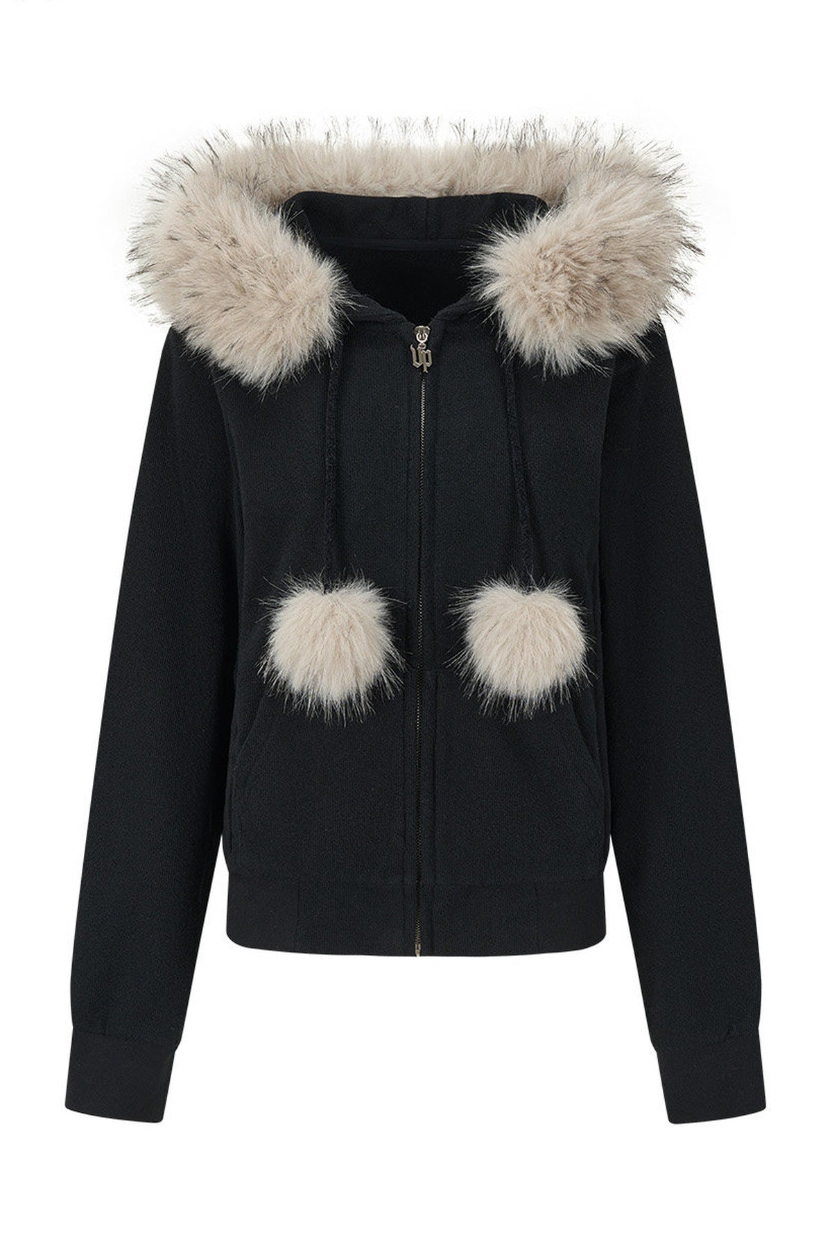 Fur Trim Hooded Sweatshirt and Sweatpants Set-Up