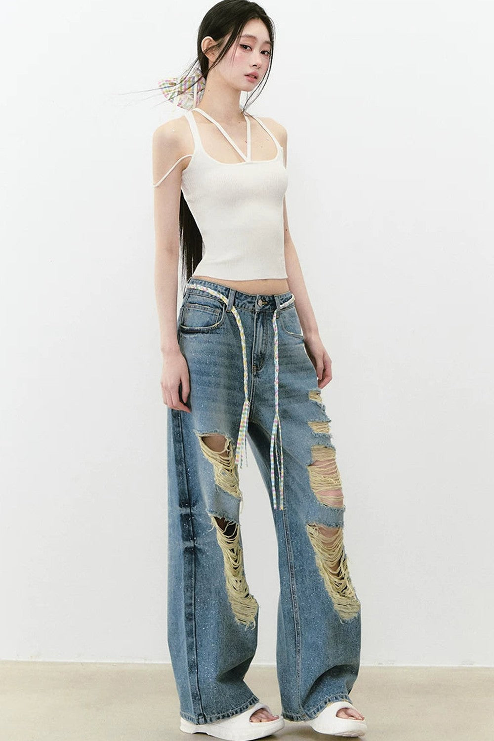 Sparkling Glitter Distressed Pants
