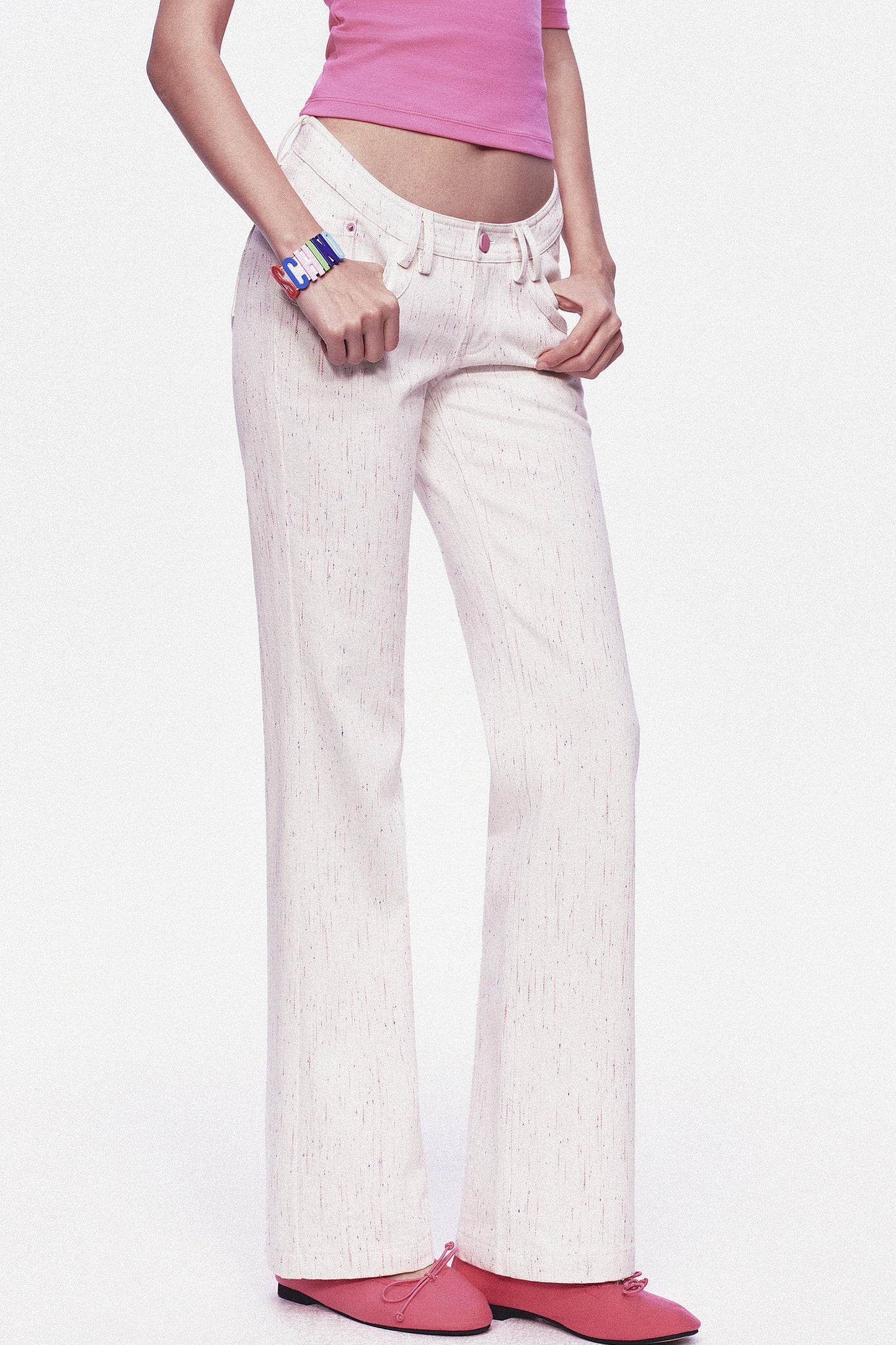 Pastel Dot All-Cotton Low-Waist Flared Jeans