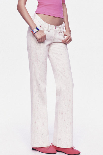 Pastel Dot All-Cotton Low-Waist Flared Jeans
