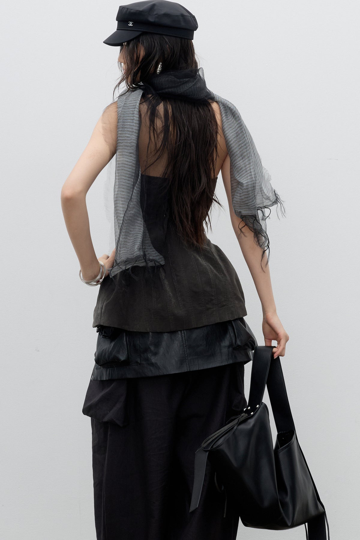 Dark Gray Corset-Style Corner-Waist Tube Top