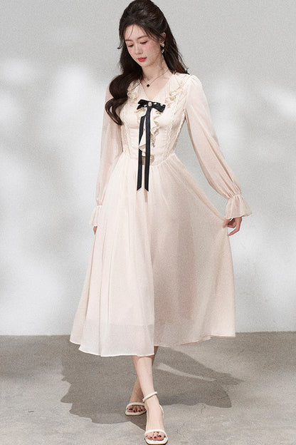 Ruffled V-Neck Long Dress