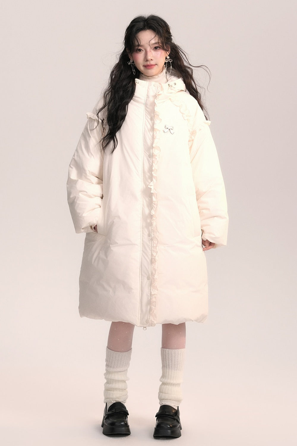 Lace Trim Long Down Jacket