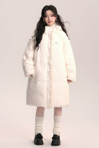 Lace Trim Long Down Jacket