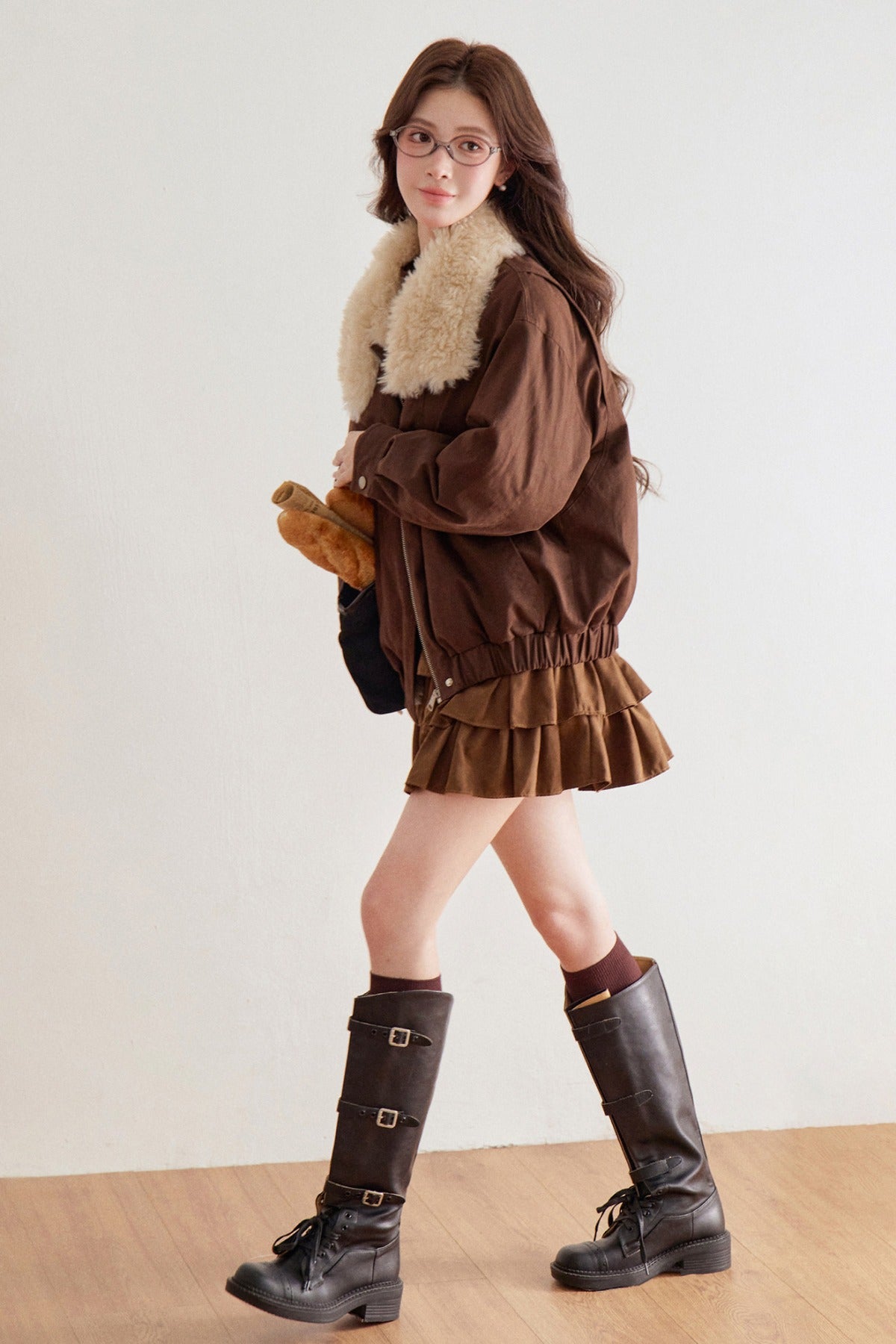 Imitation Lamb Fur Collar Short Jacket