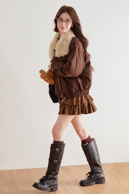 Imitation Lamb Fur Collar Short Jacket
