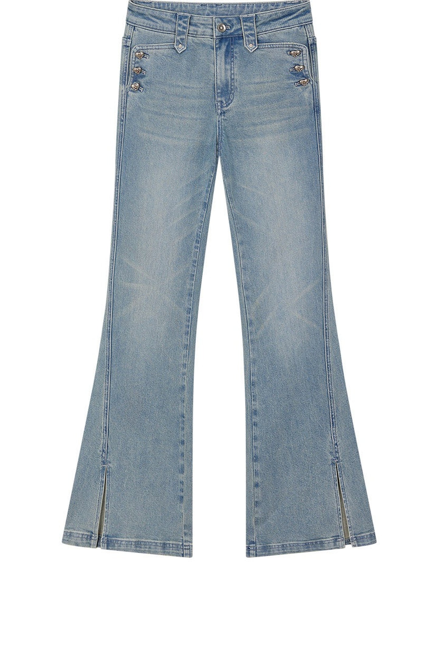 Heart Button Slit Flared Jeans