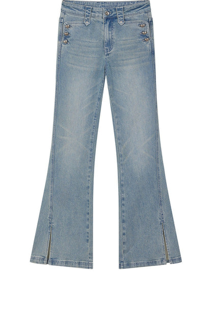 Heart Button Slit Flared Jeans