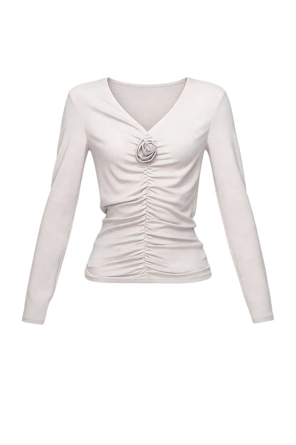 Rose Brooch Ruched Layered T-shirt