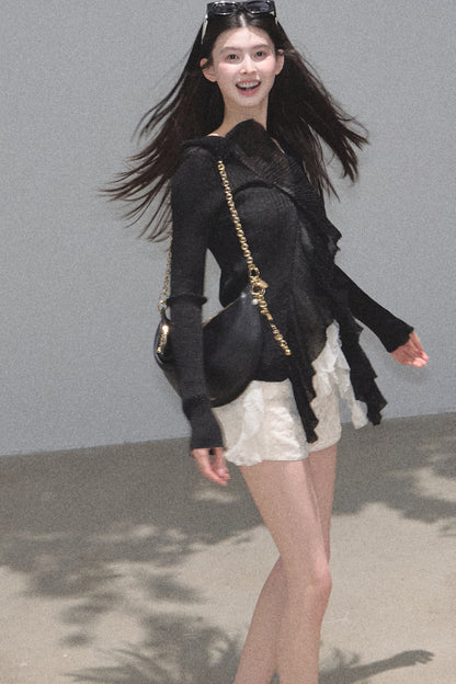 Shimmer V-Neck Long-Sleeve Blouse Top