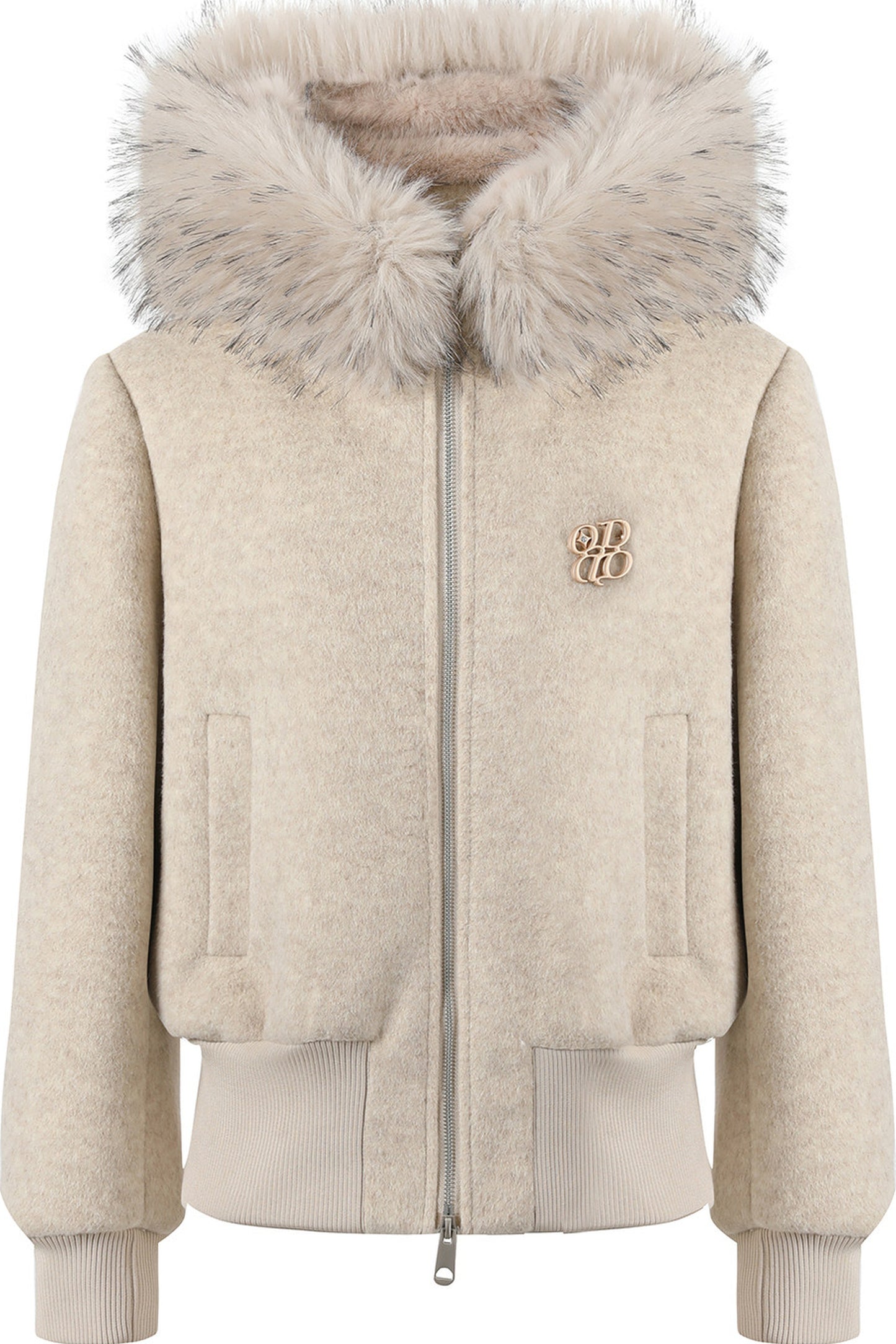 Faux Raccoon Fur Collar Hooded Sweatshirt Jacket
