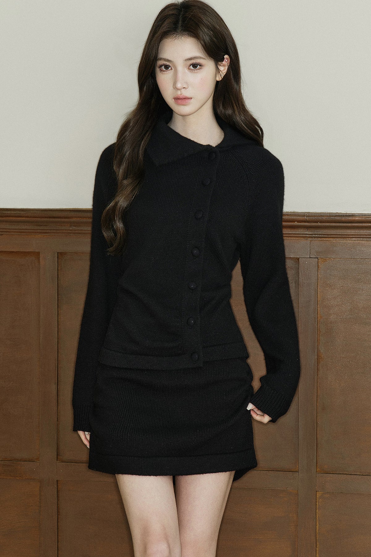 Large Lapel Wool Blend Knit Top