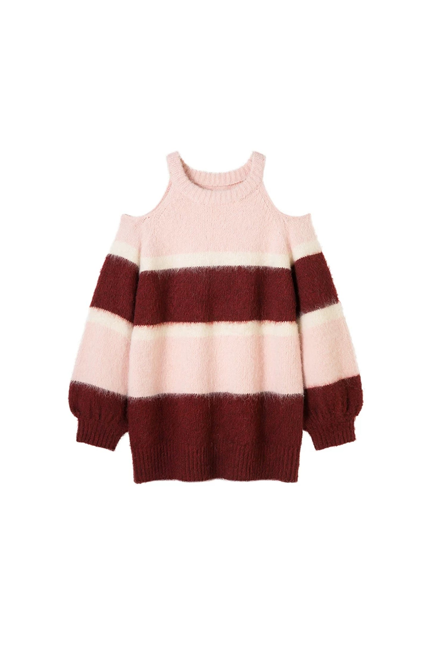 Off-Shoulder Striped Knit Sweater
