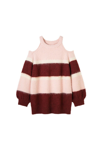 Off-Shoulder Striped Knit Sweater