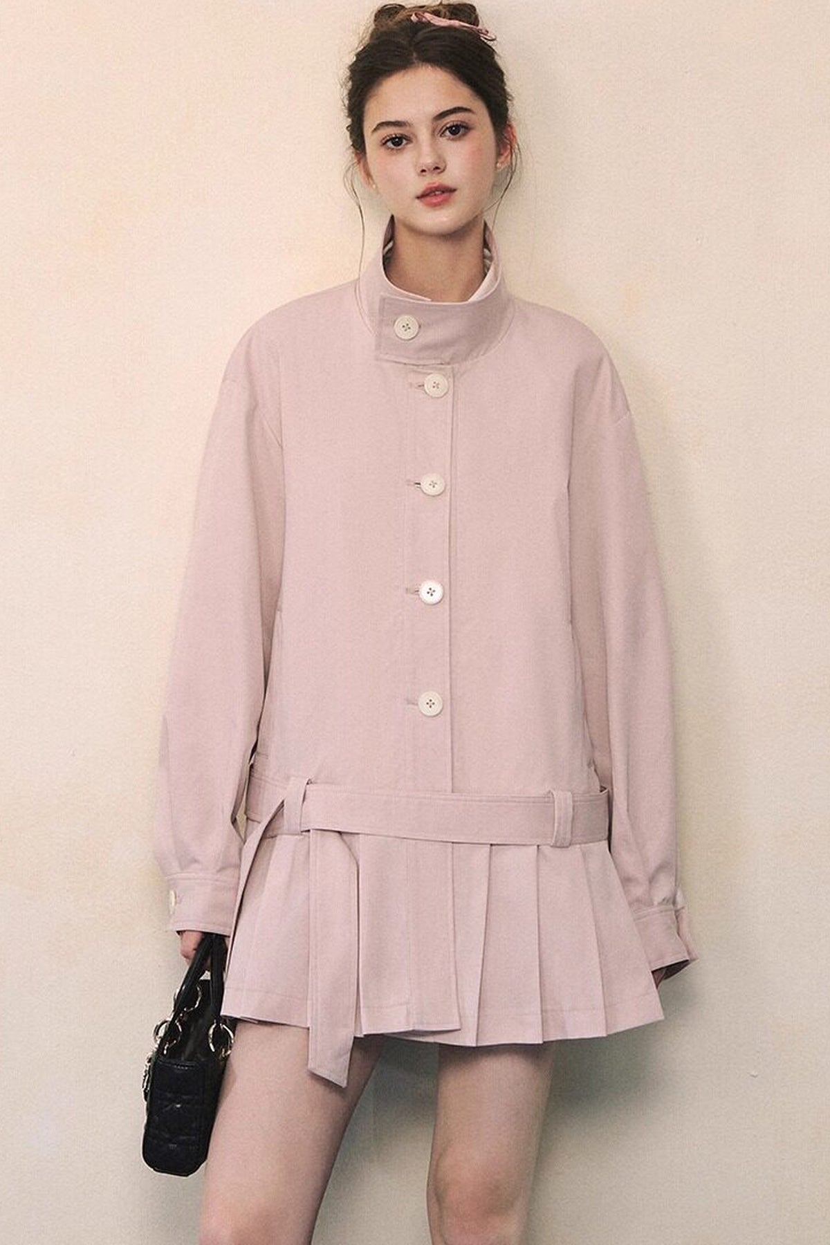 Pleated Hem Tie Waist Jacket