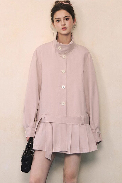 Pleated Hem Tie Waist Jacket
