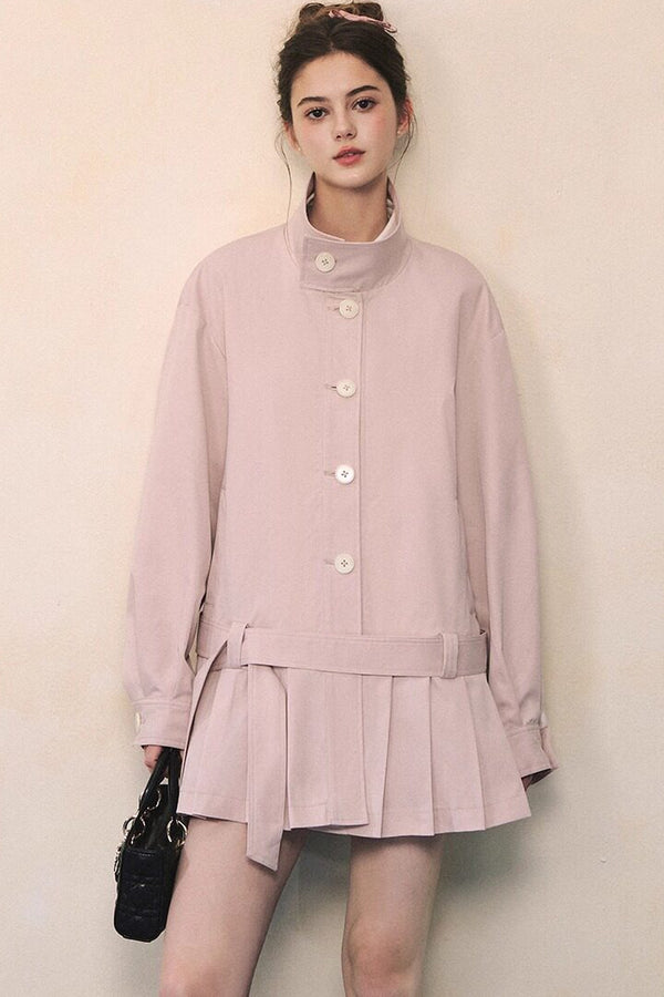 Pleated Hem Tie Waist Jacket