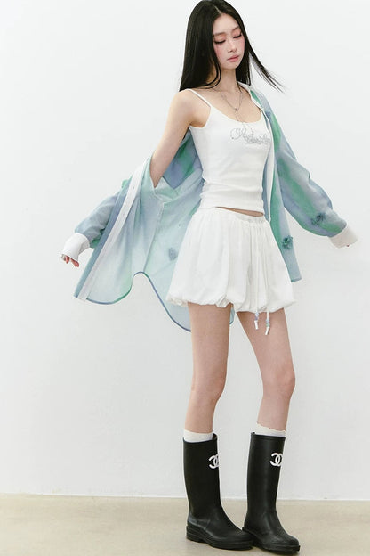 White Acetate Satin A-Line Skirt